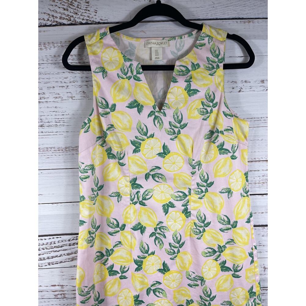 Cynthia Rowley Dress Womens 6 Multicolor Lemon Print Shift V Neck Sleeveless - Picture 2 of 9